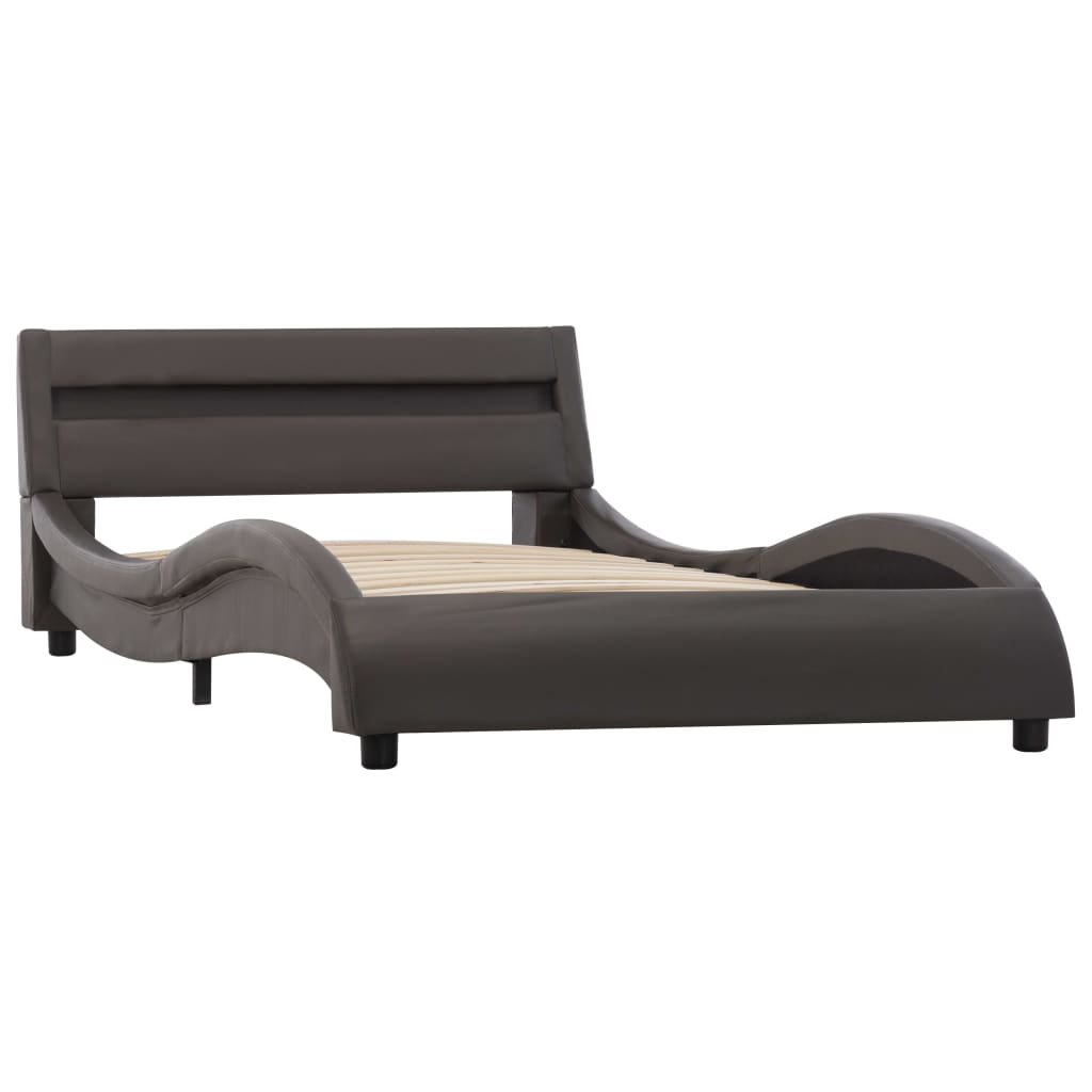 Cadru pat single cu LED, tapitat, vidaXL, Piele artificiala/otel/MDF, 100 x 200 cm, Gri inchis