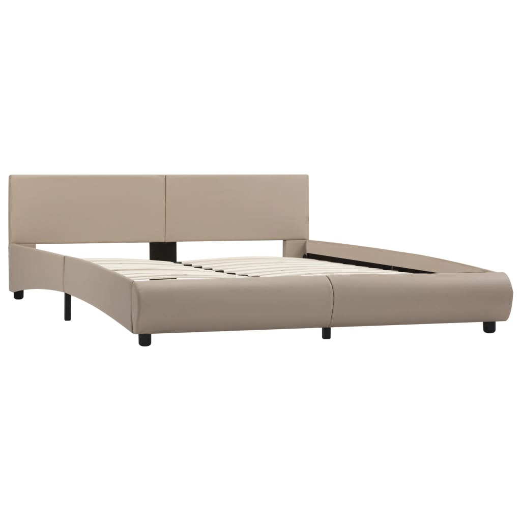 Cadru de pat dublu tapitat, vidaXL, Piele artificiala/Lemn, 180 x 200 cm, Maro cappuccino