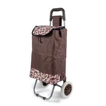 Carucior pentru piata/cumparaturi, 85x26x23 cm, 43 litri, maro cu flori bej Carucior pentru piata/cumparaturi, 85x26x23 cm, 43 litri, maro cu flori bej