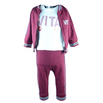 Compleu 3 piese pantaloni, bluza si hanorac pentru baieti Vitamins 1807V1, Visiniu Compleu 3 piese pantaloni, bluza si hanorac pentru baieti Vitamins 1807V1, Visiniu