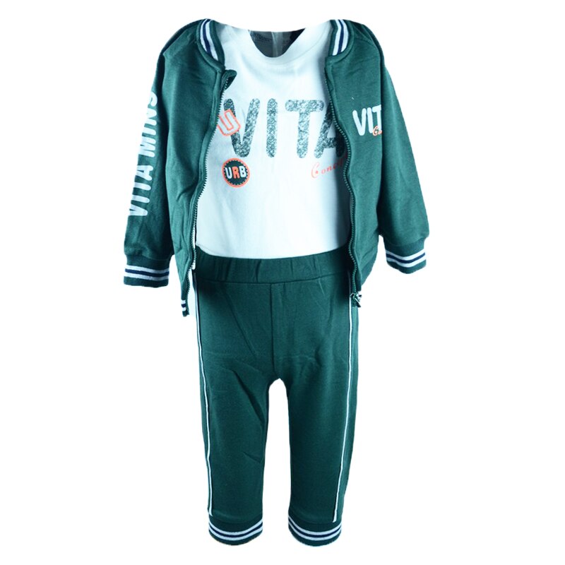 Compleu 3 piese pantaloni, bluza si hanorac pentru baieti Vitamins 1807V, Verde