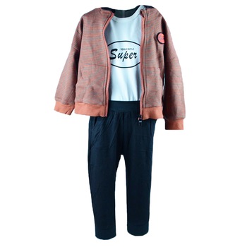 Compleu 3 piese pantaloni, body si hanorac pentru baieti Vitamins 6501, Multicolor Compleu 3 piese pantaloni, body si hanorac pentru baieti Vitamins 6501, Multicolor