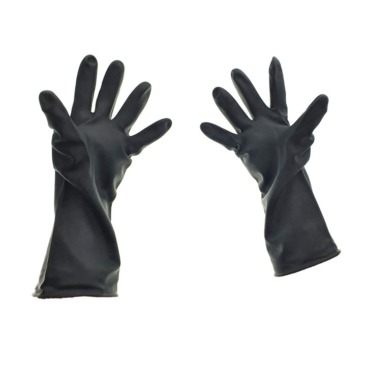 Manusi din cauciuc rezistent, protectie anti-chimica, industriale, lungime 35cm, negre Universal Negru
