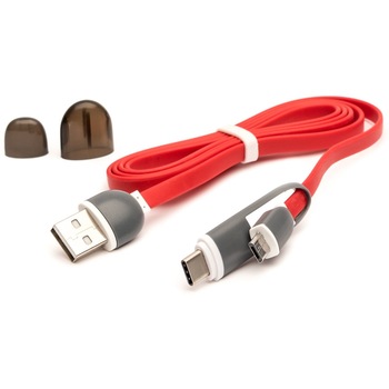 Cablu microUSB cu adaptor Type-C E-boda, Rosu Cablu microUSB cu adaptor Type-C E-boda, Rosu