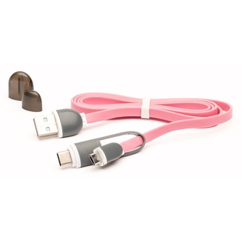 Cablu microUSB cu adaptor Type-C E-boda, Roz Cablu microUSB cu adaptor Type-C E-boda, Roz