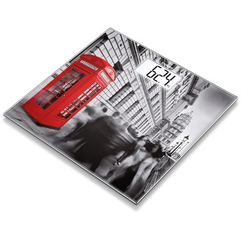 Cantar de sticla Beurer GS203, capacitate 150 kg, ecran LCD iluminat, mod de pornire Quick-Start, platforma din sticla securizata 30 x 30 cm, negru