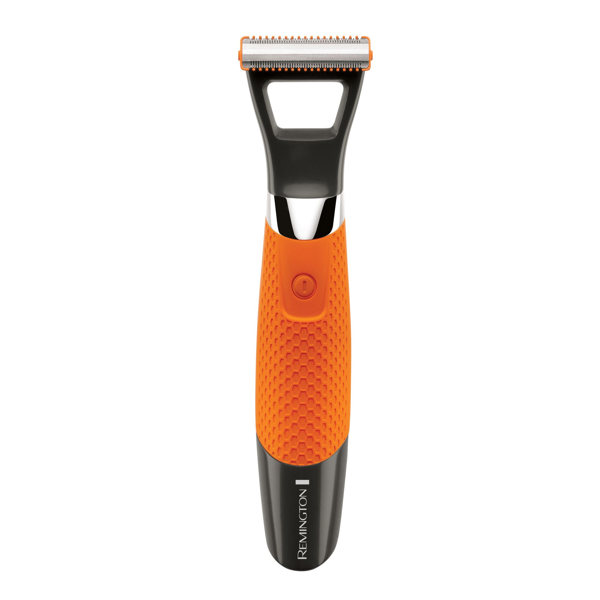 Aparat de barbierit si tuns barba Remington DuraBlade Pro , Design ergonomic cu invelis anti-alunecare ,100% rezistent la apa , Indicator LED baterie, Cablu de incarcare USB , Pieptani 1/2/4 si 6 mm , Portocaliu/Negru
