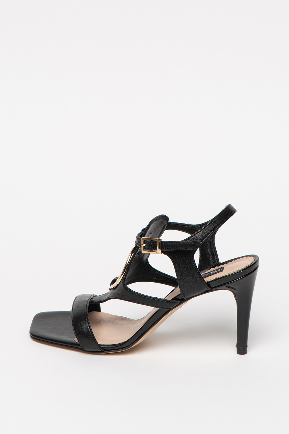 Tosca Blu, Sandale din piele cu detaliu metalic La-Digue, Negru, 39