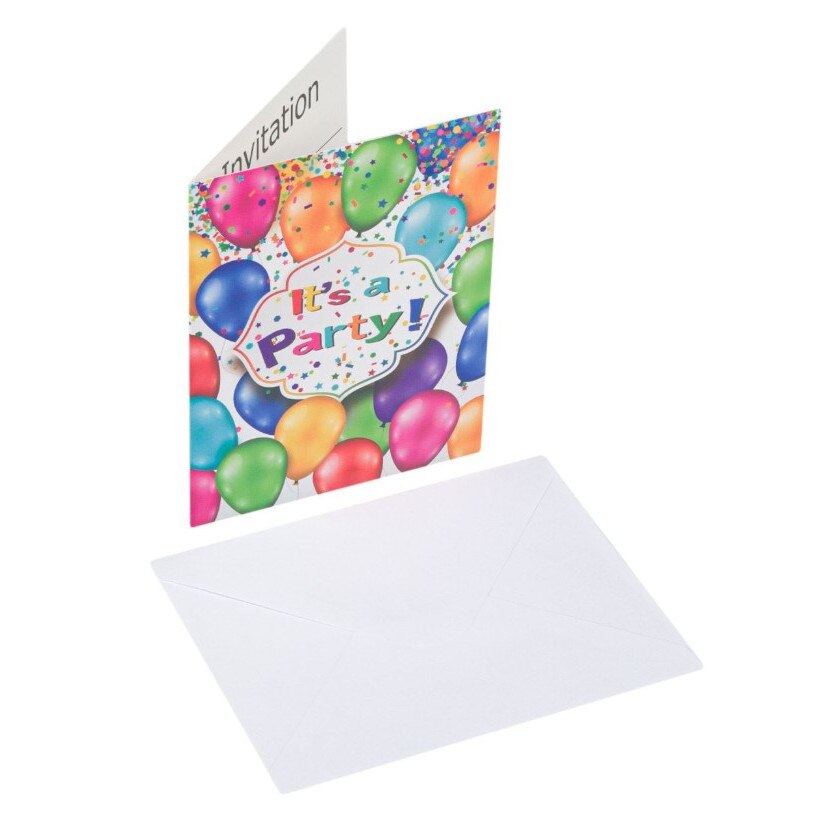 Set invitatii pentru petrecere, Zola®, 6 bucati, multicolore cu baloane