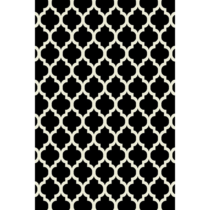 Килим Delta Carpet Kolibri, 11158-180, Модерен, Правоъгълна, Бял / Черен, 80 x 150 см