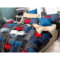 Lenjerie pat, zenartdeco, Gri/Albastru/bej, Bumbac satinat, 220 x 230,6 piese