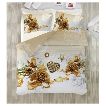 Lenjerie de pat dublu de lux 3D, 6 piese, Altinbasak ABT42 Lenjerie de pat dublu de lux 3D, 6 piese, Altinbasak ABT42