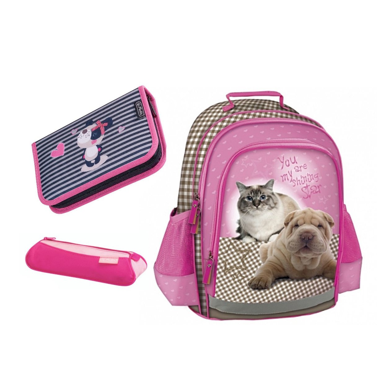 Set scoala Star Animals - Ghiozdan, Penar echipat 1 fermoar, Penar etui
