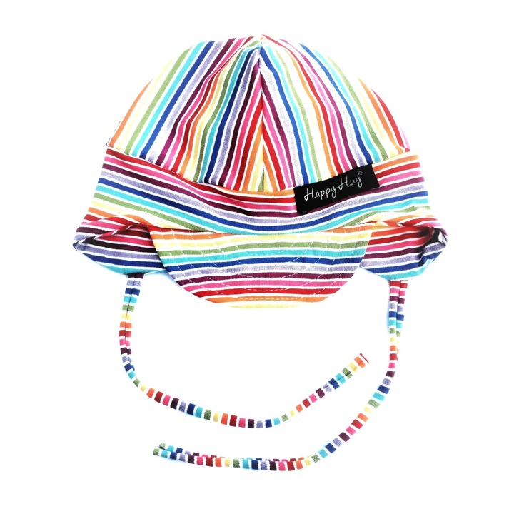 Caciula bebe, Happy Hug, dungi multicolore, Alb/Multicolor