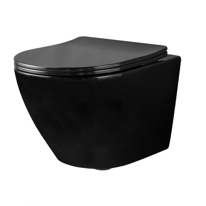 EGO-Carlo Mini WC-Csésze, fényes fekete, függesztett, Duroplast fedelet tartalmaz