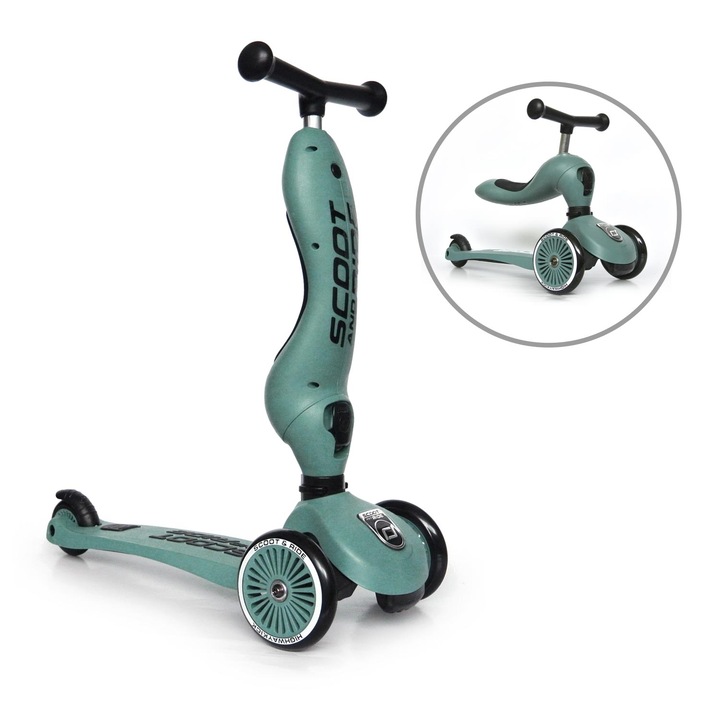 Trotineta copii cu sezut, transformabila 2in1, HighwayKick 1 Forest, 1-5 ani, pana la 50 kg, Scoot & Ride