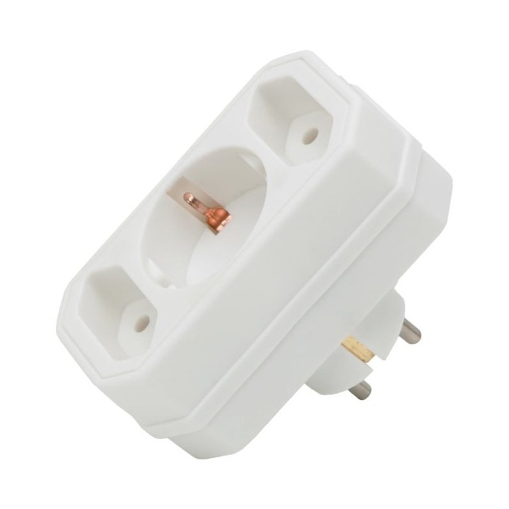 Distribuitor cu 2 locasuri simple, 1 cu protectie, alb