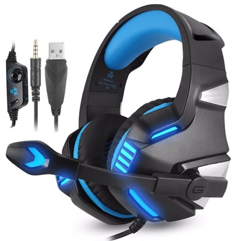 Casti Gaming HunterSpider V3 Pro, Surround Sound 7.1, Super Deep Bass, Lumina LED, Pentru PC / XBOX / PS , Microfon Noise Cancelling, Zero Ear Pressure, Control Volum, Insertie Metal, Protectie ureche din piele, Multi Platform , Albastru Casti Gaming HunterSpider V3 Pro, Surround Sound 7.1, Super Deep Bass, Lumina LED, Pentru PC / XBOX / PS , Microfon Noise Cancelling, Zero Ear Pressure, Control Volum, Insertie Metal, Protectie ureche din piele, Multi Platform , Albastru
