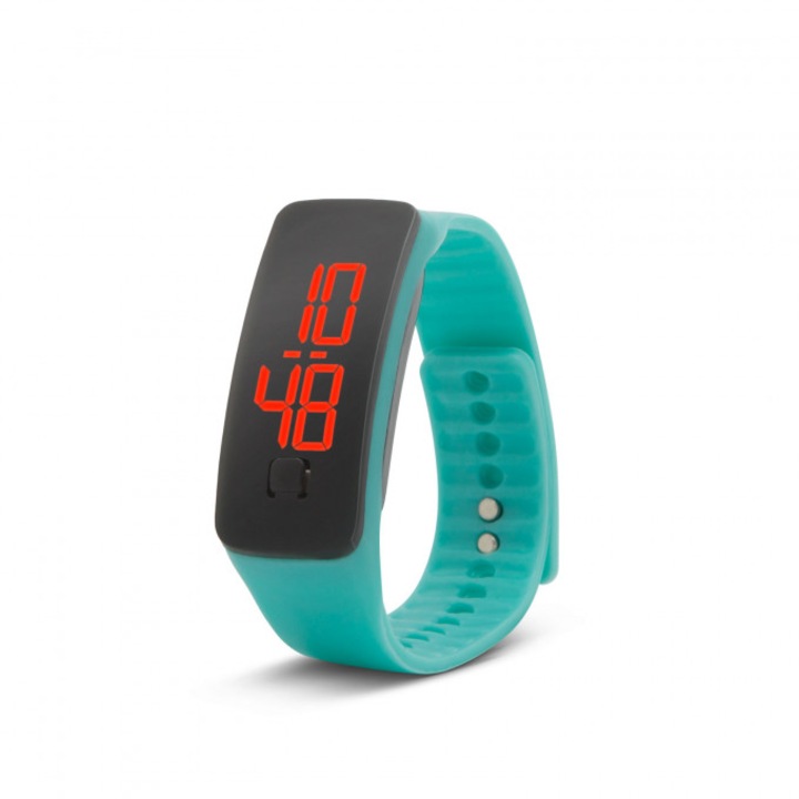 Силиконов цифров часовник, Delight, Унисекс, Размери на часовника 50 x 20 x 12 мм, Дължина на каишката 185 мм, тюркоаз