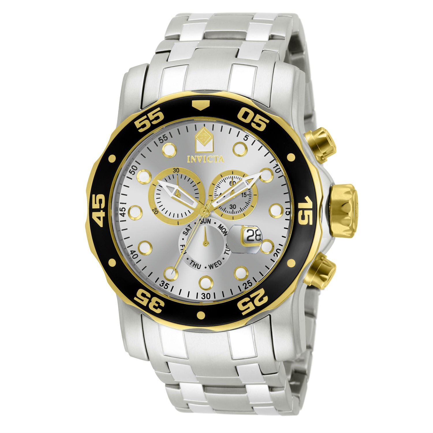 Ceas barbatesc INVICTA Pro Diver 80040, quartz, otel, bezel negru si auriu, cronograf, 200m