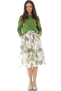 Fusta midi, cu imprimeu frunze, ROH - FR474, 42 Fusta midi, cu imprimeu frunze, ROH - FR474, 42