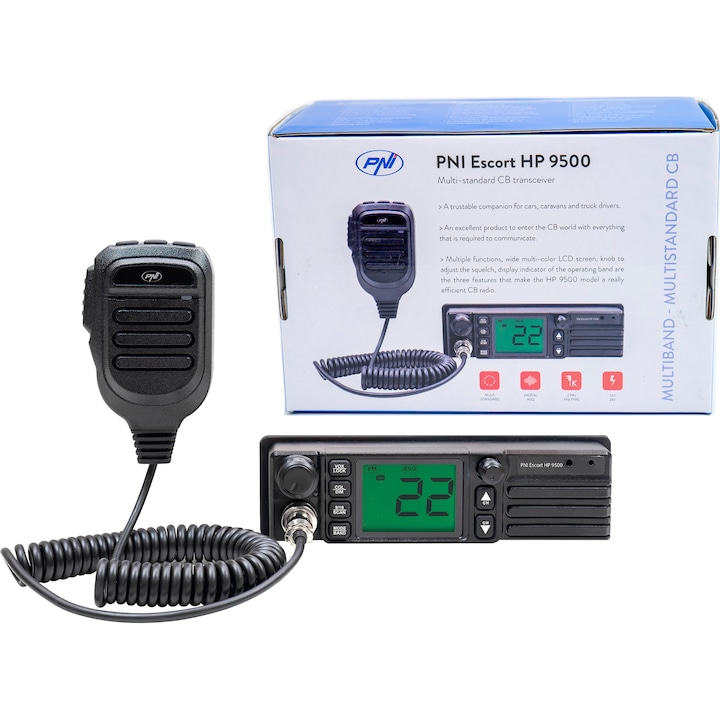 Радиостанция CB PNI Escort HP 9500 multistandard, ASQ, VOX, Scan, 4W, AM-FM, Захранване 12V/24V, Включена запалка