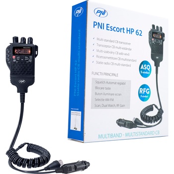 Statie radio CB portabila PNI Escort HP 62, multi standard, 4W, 12V, AM-FM, ASQ reglabil pe 5 niveluri, RF Gain pe 9 niveluri, Dual Watch, Scan, Lock Statie radio CB portabila PNI Escort HP 62, multi standard, 4W, 12V, AM-FM, ASQ reglabil pe 5 niveluri, RF Gain pe 9 niveluri, Dual Watch, Scan, Lock