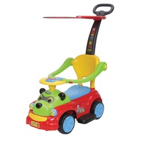 Masinuta copii si bebe NOVOKIDS™ Baby Panda Rider , Cu melodii si sunete, Maner de impins pentru parinti detasabil, Copertina de protectie detasabila, Functie trotineta fara pedale, Pentru interior si exterior, Rosu Multicolor
