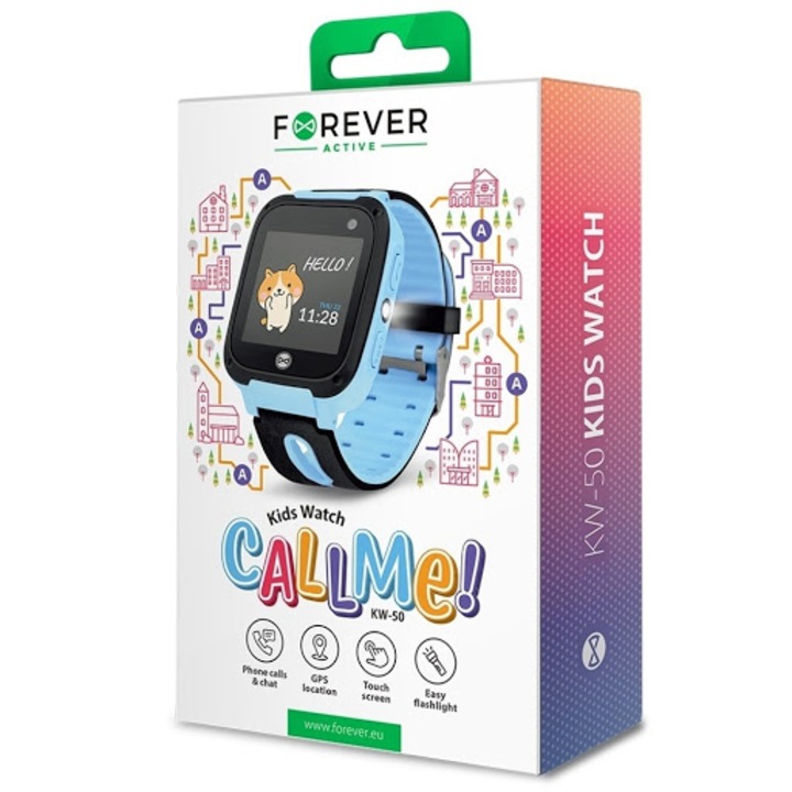 Ceas Smartwach Pentru Copii Call Me! KW-50 functie telefon, Albastru, Forever