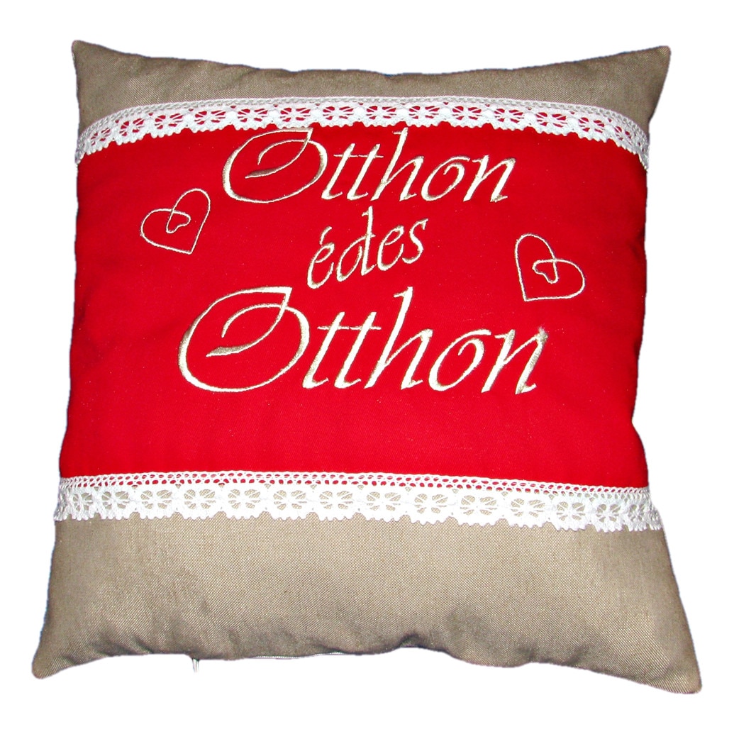 Perna brodata, Otthon édes otthon, design 2, rosu-bej natur, 40x40 cm, Happy Gifts