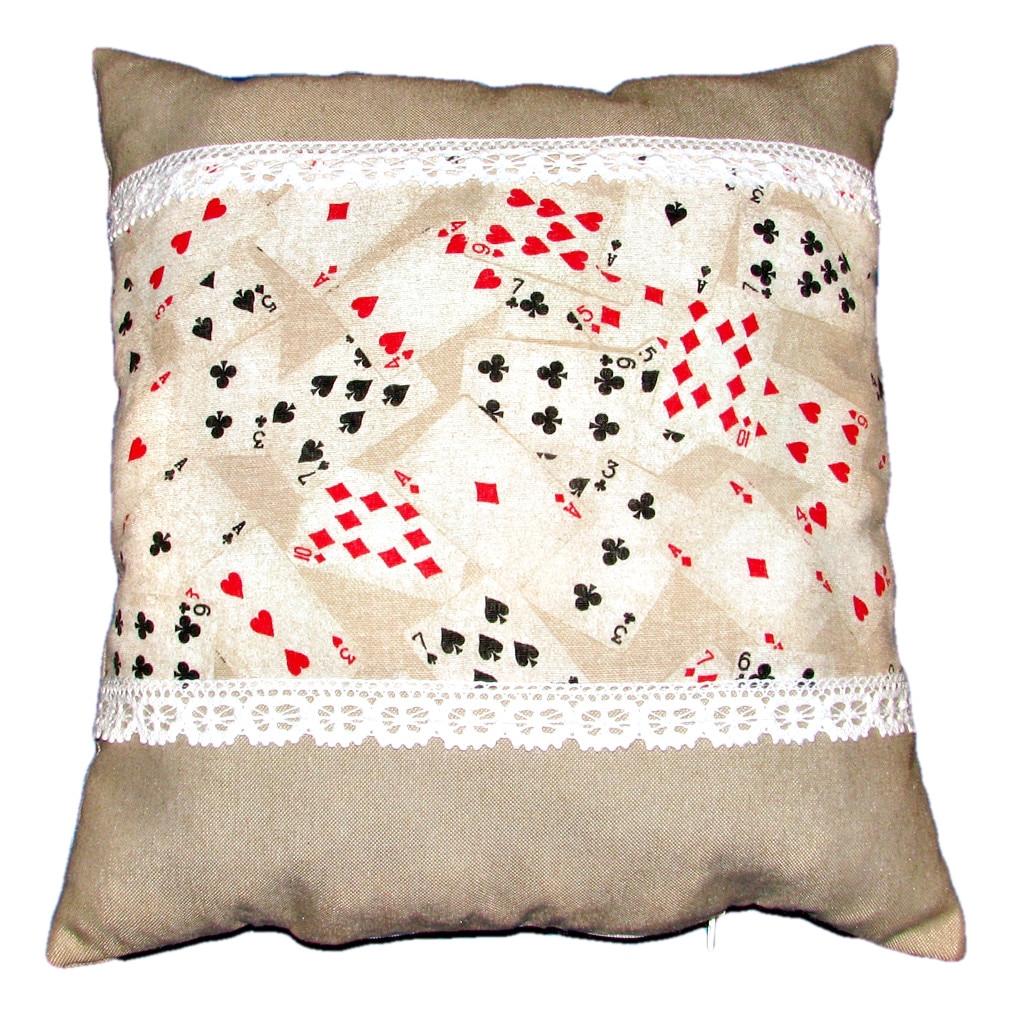Perna bumbac cu dantela carti de joc-bej natur, 40x40 cm, Happy Gifts