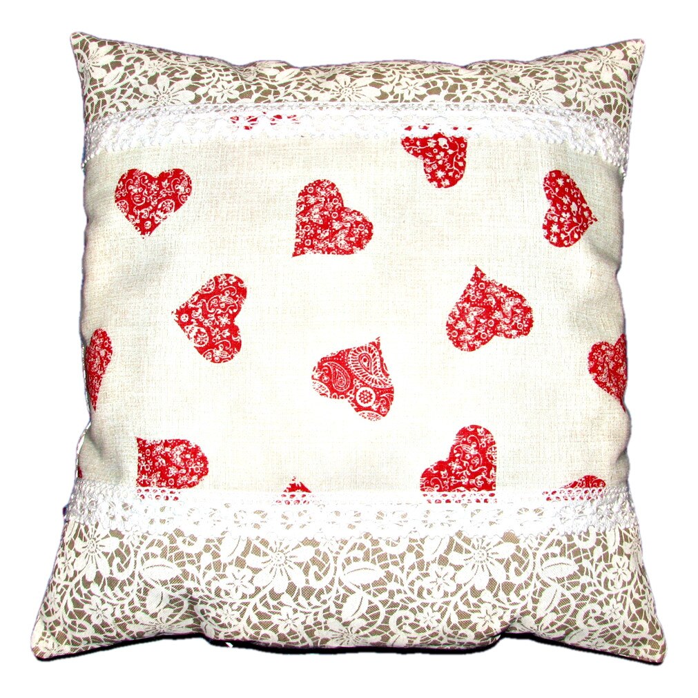 Perna bumbac cu dantela inimi mandala-dantela 01, 40x40 cm, Happy Gifts