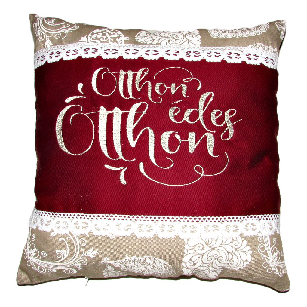 Perna brodata, Otthon édes otthon, design 1, bordo-dantela 02, 40x40 cm, Happy Gifts