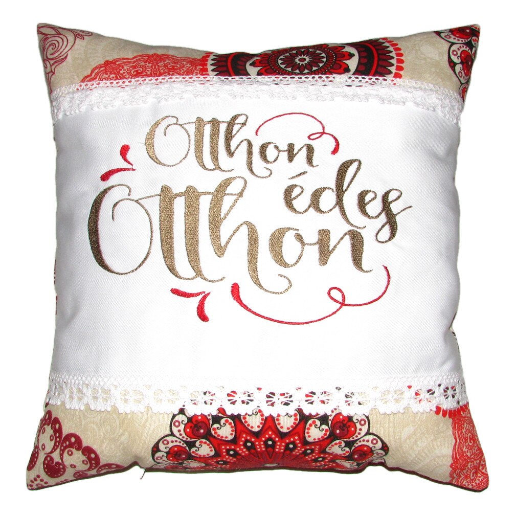 Perna brodata, Otthon édes otthon, design 1, alb-mandala, 40x40 cm, Happy Gifts