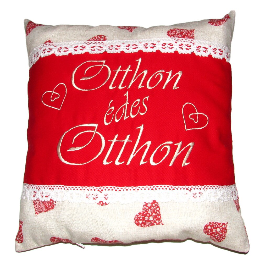 Perna brodata, Otthon édes otthon, design 2, inimi mandala-rosu, 40x40 cm, Happy Gifts