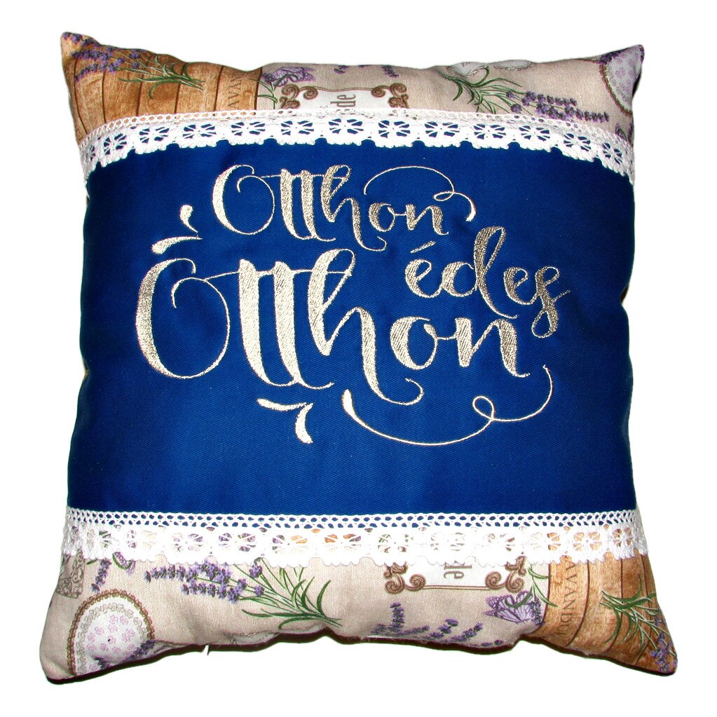 Perna brodata, Otthon édes otthon, design 2, lavanda-albastru, 40x40 cm, Happy Gifts