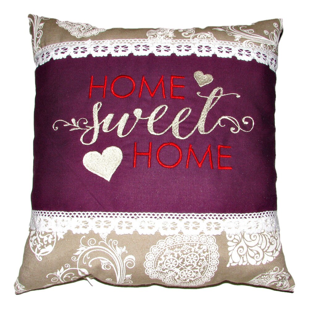 Perna brodata, Home sweet home, design 1, bordo-dantela 02, 40x40 cm Happy Gifts