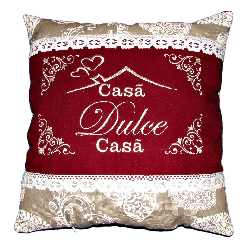 Perna brodata, Casa dulce casa, design 1, bordo-dantela 02, 40x40 cm Happy Gifts