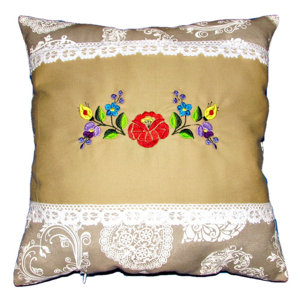 Perna brodata, Kalocsai, design 2, bej-dantela 02, 40x40 cm Happy Gifts