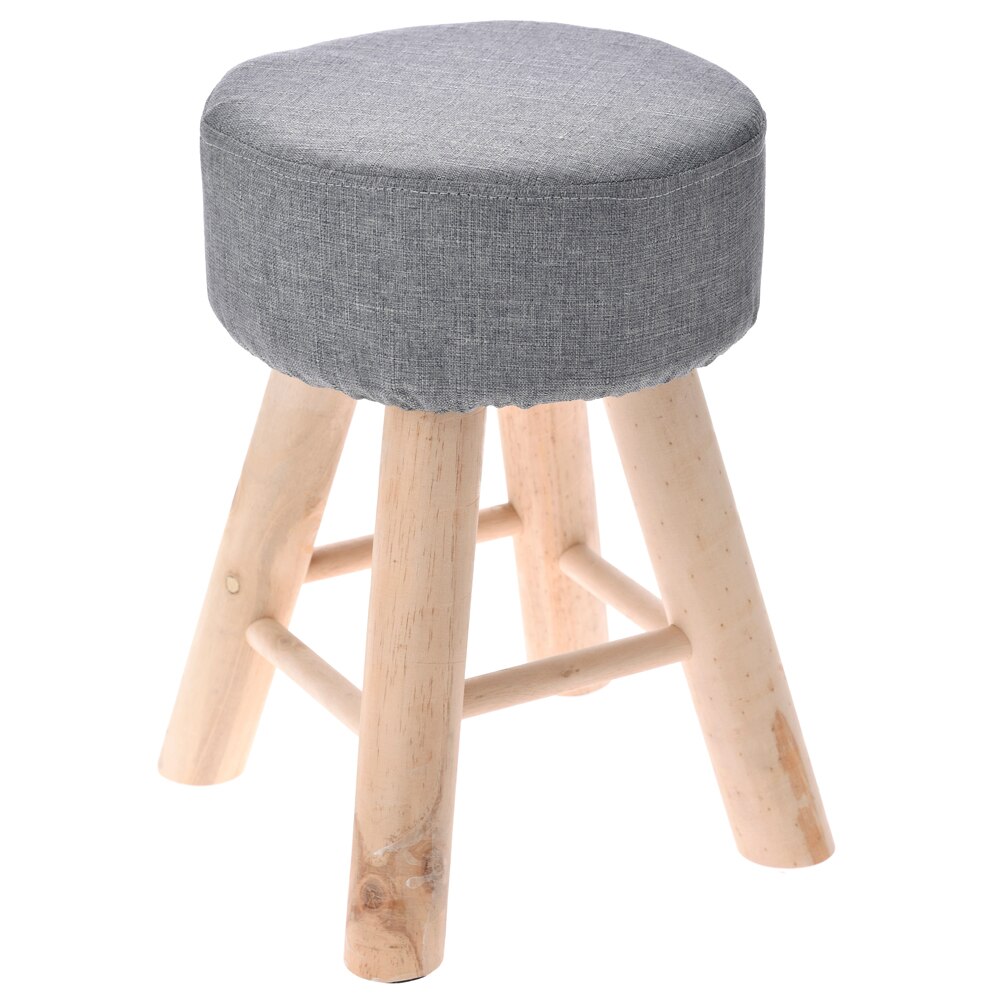 Taburet textil gri cu burete si picior lemn masiv,40 cm