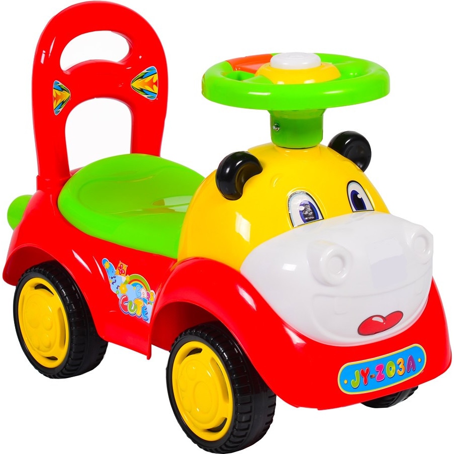 Masinuta cu functie de trotineta fara pedale NOVOKIDS™ Super Hipo Car , Cu melodii si sunete, maxim 25 kg , Pentru interior si exterior, Model Hipopotam, Rosu