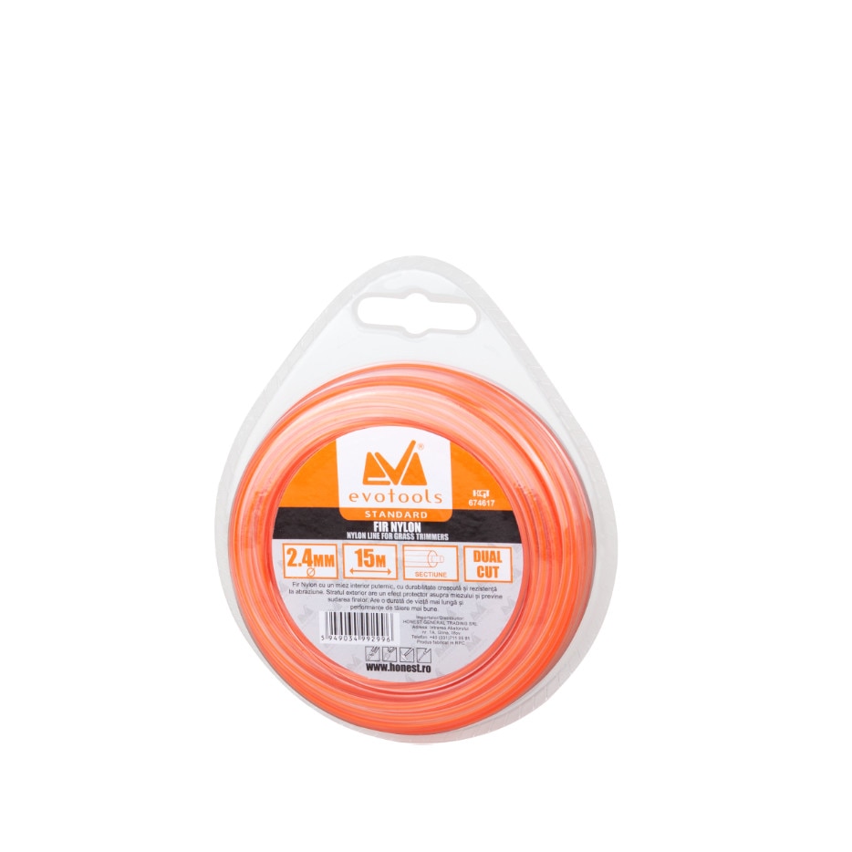 Fir Nylon Rotund Dual Cut pentru Trimmer/Motocoasa, 1.6 mm x 15m EvoTools