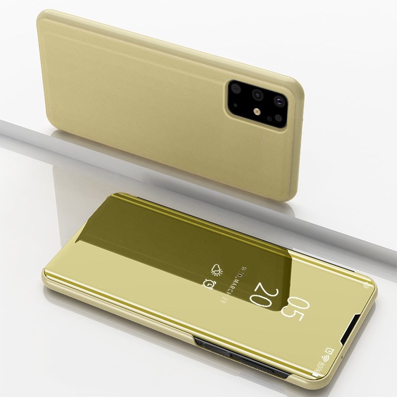 Husa compatibila cu Samsung Galaxy A51, Clear View Flip Mirror Stand, Auriu