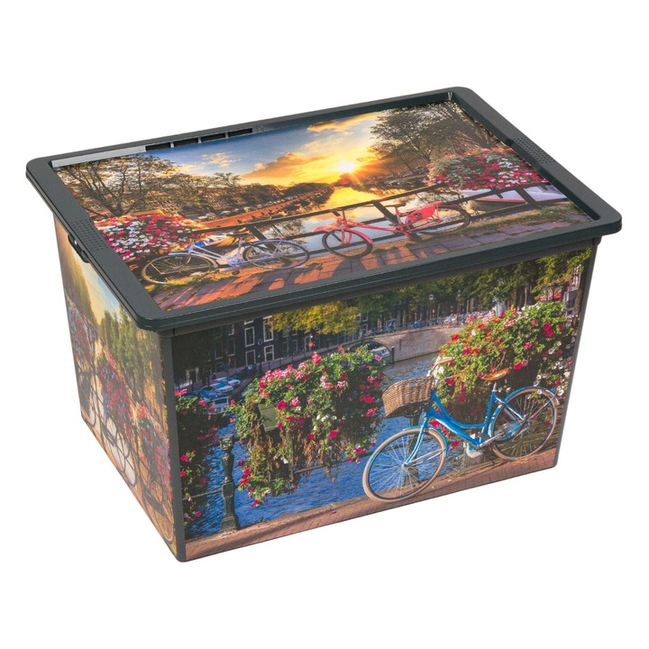 Shopiens műanyag tárolódoboz fedővel, Amsterdam modell, 50 l, 52,5x37x31 cm