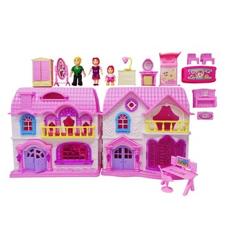 Set Casuta de Jucarie cu Figurine si Accesorii, Roz Set Casuta de Jucarie cu Figurine si Accesorii, Roz