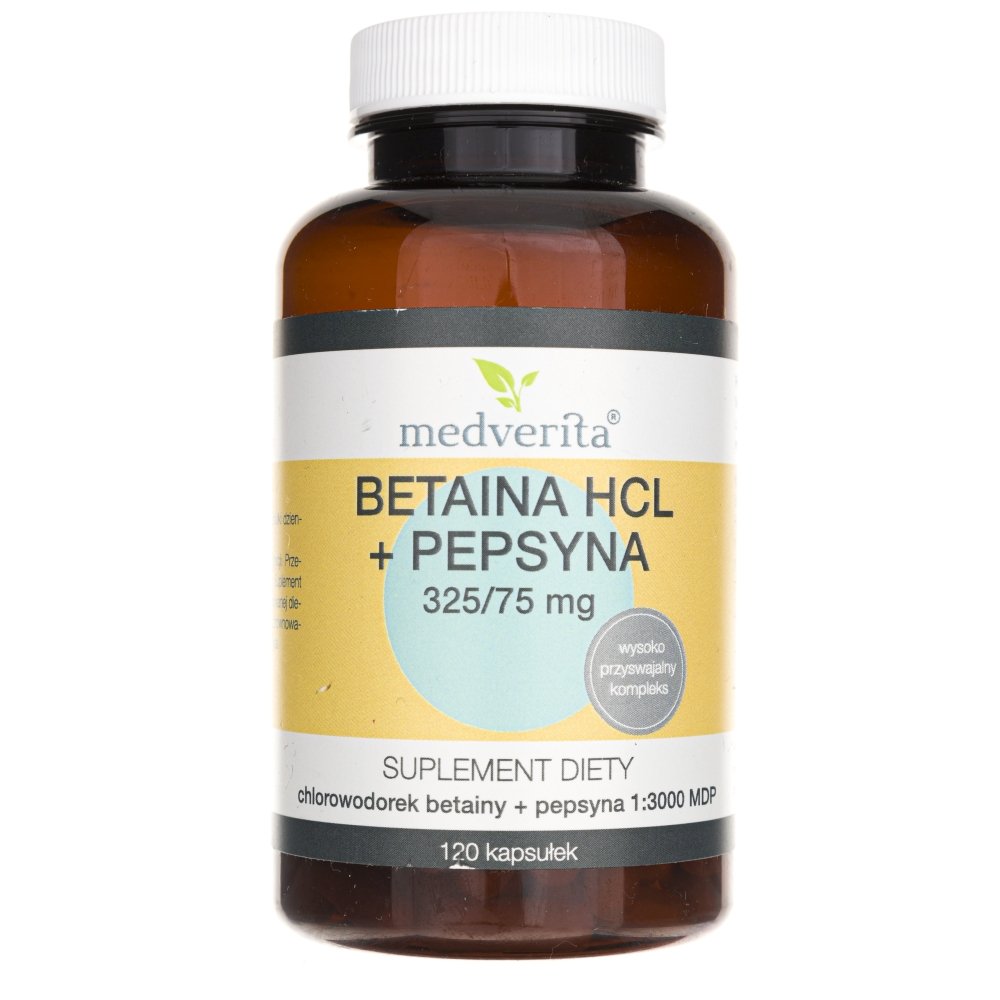 Supliment alimentar Medverita, Betaina HCL + Pepsin, 120 capsule