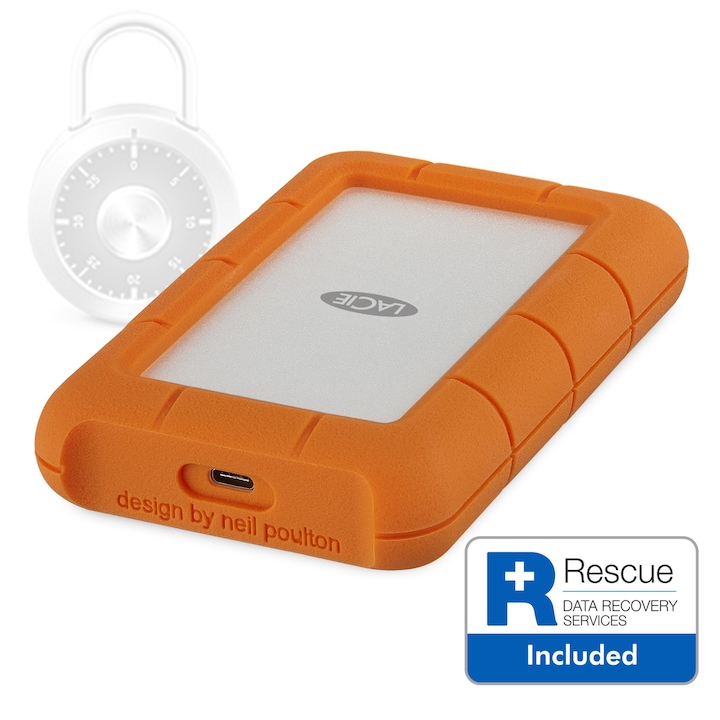Външен хард диск LaCie Rugged Secure STFR2000403 - Hard drive - encrypted - 2 TB - external (portable) - USB 3.1 Gen 1 (USB-C connector) - 256-bit AES - with 2 years Rescue Data Recovery Service Plan STFR2000403 EoL
