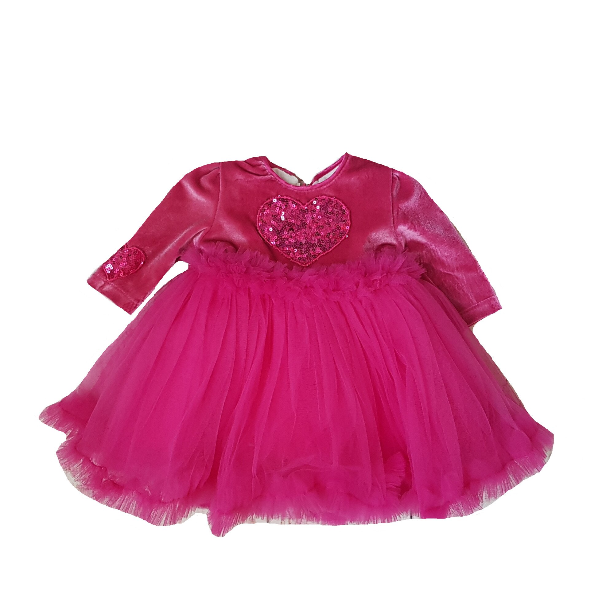 Rochita eleganta de catifea cu tull amplu, fucsia