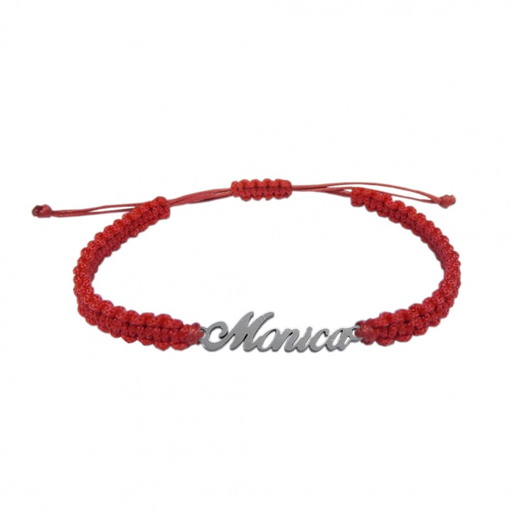 Ръчно плетена гривна от шнур, персонализирана с името MONICA в сребристо, регулируема 9448100 Dras