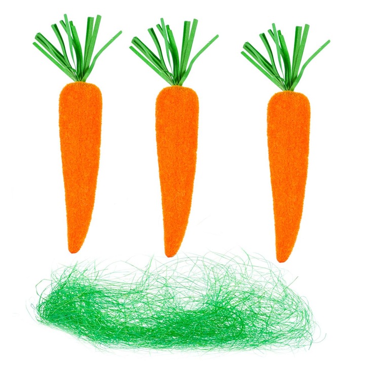 Set accesorii de Paște, morcovi din spumă 19cm, iarba verde, 3buc
